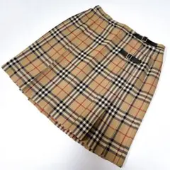 《美品》バーバリーブルーレーベル プリーツミニスカート ノバチェック 革ベルト