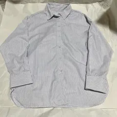 美品 ストライプ柄 長袖シャツ ブラウス L 青 白 シワになりにくいのサムネイル