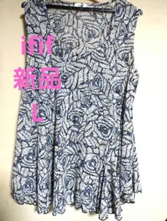 ○新品 総柄 シアー ノースリーブ チュニック カットソー 花柄 ローズ