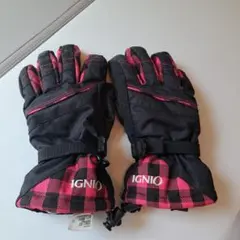 スノボ、スキー用IGNIO 防水チェック柄グローブ 黒/ピンク