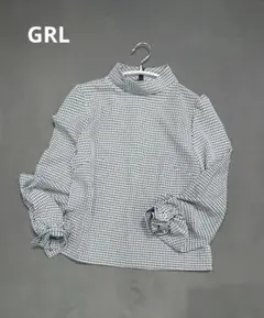 グレイル GRL ハイネックシャツ ギンガムチェック 黒×白 S★