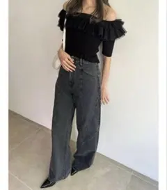 SNIDEL コクーンディティールデニムパンツ　スナイデル ブラック　黒