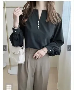 パールキーネックブラウス[fo1835] ブラックのサムネイル