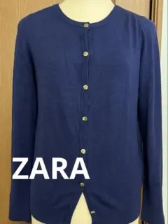 ZARA【ザラ】　ゴールドボタンカーディガン　紺色　Mサイズ