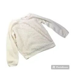 ニット セーター トレーナー ボア クルーネック 無地 長袖 カジュアル 白