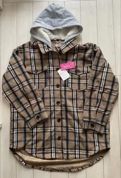 PINK-latte フード付きチェック柄シャツ