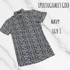 1PIU1UGUALE3 GOLF ロゴ総柄ポロシャツ　サイズ1 美品　ネイビーのサムネイル