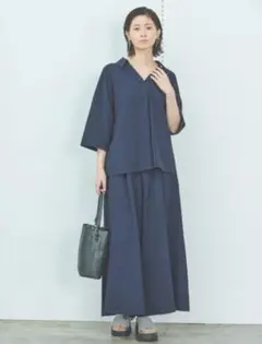 LAKOLE セットアップ 多機能 サップ抜け襟シャツ＆サップワイドガウチョ