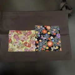 茶色のエプロン 花柄ポケット付き