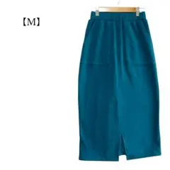 タイトスカート　ロング　グリーン　裏起毛　ウエストゴム　Mサイズ