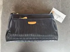 2WAYレザー調クラッチ＆ショルダーバッグ 大人ブラック×ゴールド金具