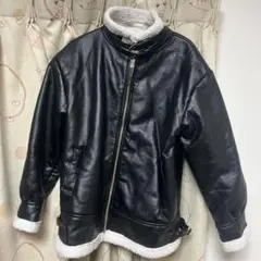 ブラックレザー ボア ジャケット