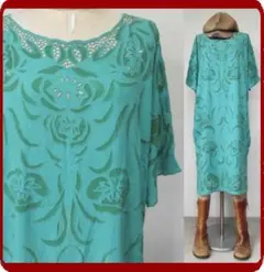 古着♪レトロ・Vintage緑青ワンピ♪70s70年代ヴィンテージ昭和retro