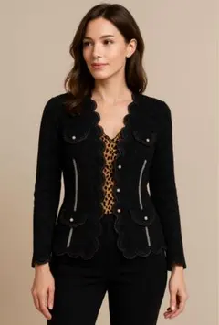 美品 ノコオーノ カーディガン 38 ブラック系 総柄　フラワーモチーフ