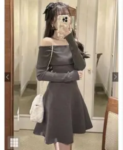 オフショルダーニットフレアワンピース[dr661]