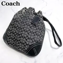 極美品✨COACH 巾着 ポーチ シグネチャー キャンバス×レザー アクセサリー