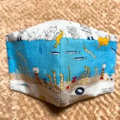 コットンこばやし　釣り猫feat.チンアナゴ柄　ハンドメイド立体型マスク