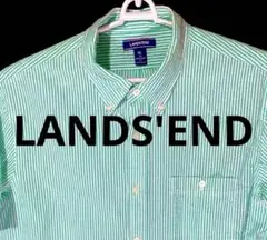 LAND'S END XL L 緑 半袖 ストライプ シャツ グリーン