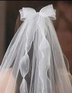 大人可愛い✨ ウェディングベール パール リボン ショート ブライダル 前撮り