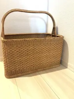 持ち手付き　籐籠　バスケット　ラタン　アンティーク　レトロ　買い物かご