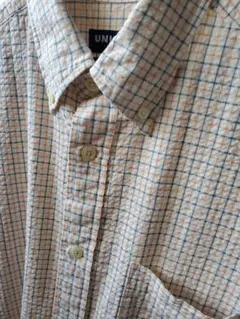 90's old UNIQLO 紺タグ 短丈チェックシャツ シアサッカーのサムネイル