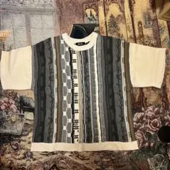 kutir グレー系 ストライプ柄 ニット 半袖