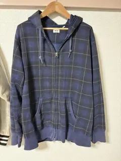 く*う様 00s old uniqloチェック柄 フルジップパーカー ネイビー系