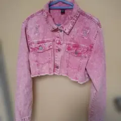 SHEIN❰シーイン❱ピンク クロップドデニムジャケット