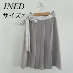 INED グレー プリーツスカート サイズ7 シフォン ラップ風 膝丈 Aラインのサムネイル