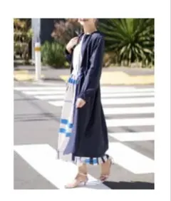 ノーカラーロングコート M ネイビー　avv 春　数回使用