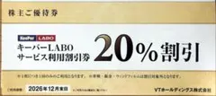 VTホールディングス 株主優待券 キーパーLABOサービス利用割引券 20%割引