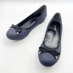 未使用級 velikoko ラメ リボン パンプス バレエ 25cm ネイビーのサムネイル