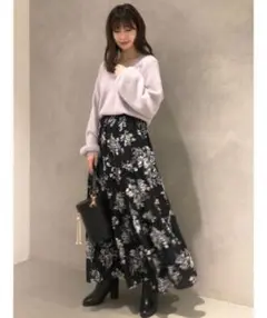 MERCURYDUO ヴィンテージフラワーティアードスカート