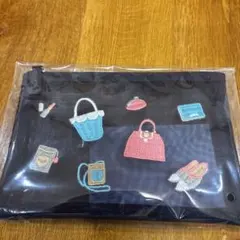 Kitamura メッシュポーチ 刺繍入り ブラックのサムネイル