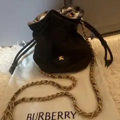 美品 BURBERRY 巾着 チェーンショルダーバッグ ブラック バーバリーのサムネイル