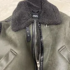 ZARA オリーブグリーン ボア襟 アウター