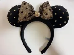 ミニーカチューシャ 黒金ドット