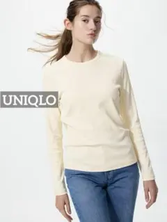 k0257 UNIQLO ソフトリブクルーネックT/長袖 クリーム