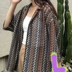 新品♦GWキャンペーン❄値下げしました♦レース　ルーズシャツ♦ブラウン♦Ｌサイズ