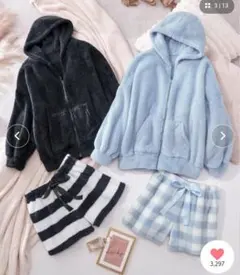 フリース フード付きジャケットとショートパンツ セット