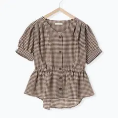 チェックウエストゴムブラウス