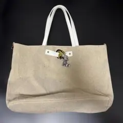 ベージュの麻風トートバッグ