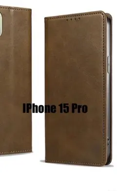 IPhone 15 Pro レザー手帳型ケース グラスグリーン