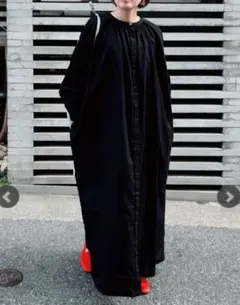 LOHEN バンドカラー ロングシャツワンピース ブラック - メルカリ