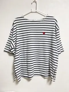 しまむら Helm ヘルム ハート刺繍ボーダーTシャツ Mサイズ ゆったりめのサムネイル