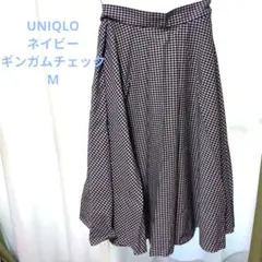 UNIQLOネイビー&ホワイトチェック柄フレアスカート　М