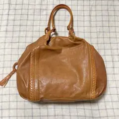 【美品】gentenブラウンレザーショルダーバッグ タッセル付き