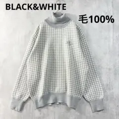 美品　BLACK&WHITE ウール100% セーター　ニット　千鳥　春秋のサムネイル