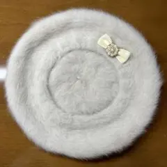 ファー素材 ホワイトベレー帽