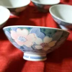 レトロ 花柄ごはん茶碗 5客 新品未使用